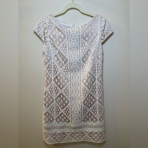 Vince Camuto White Lace Sheath Dress 6 | Formal Cocktail Zip Back